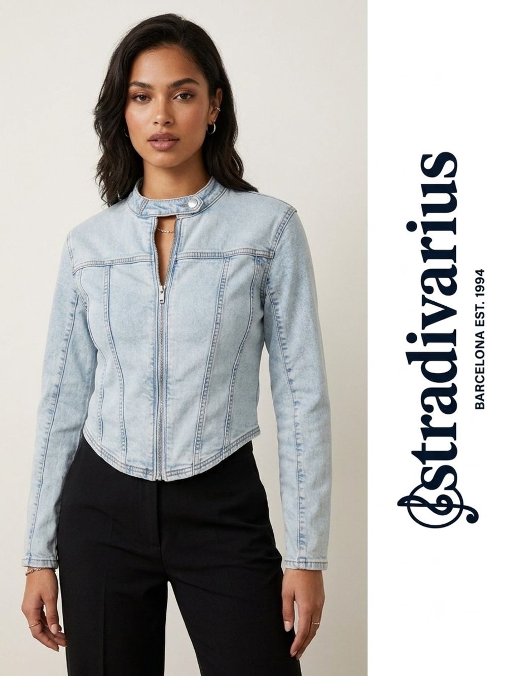 Stradivarius Light Wash Blue Denim Jacket